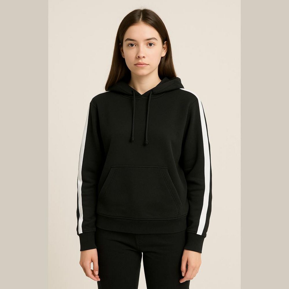 Divided by H&M Black Hoodie White Stripe Sleeve Medium